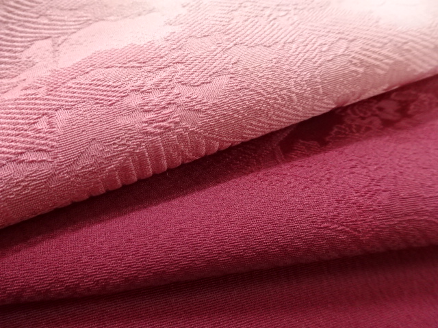  橋に寺塔風景模様織出し暈し付け下げ色無地着物